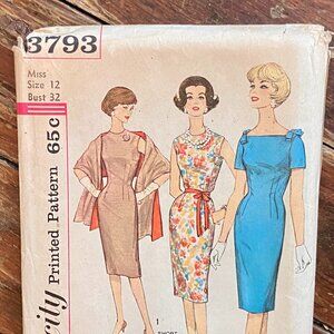 Simplicity 50s 60s Vintage Misses Dress Stole Sewing Pattern 3793 Size 12 Uncut
